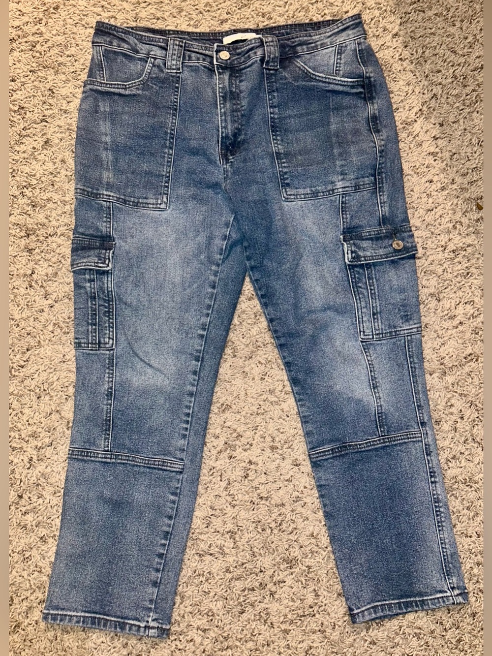Women’s KanCan Blue Denim Cargo Jeans - Classic Utility Style size 13/30